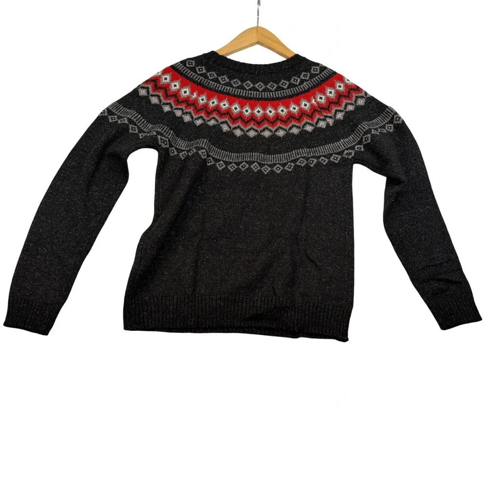 Weatherproof Vintage Mens Small Fair Isle Yoke Sweater Charcoal Red Nordic Knit